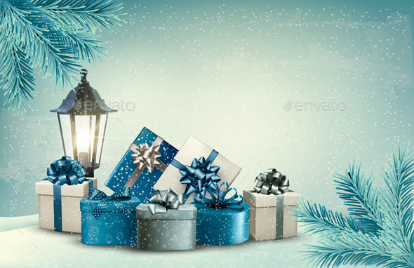 GraphicRiver Christmas Background with a Lantern and Presents 9626551 GraphicRiver Christmas Background with a Lantern and Presents 9626551