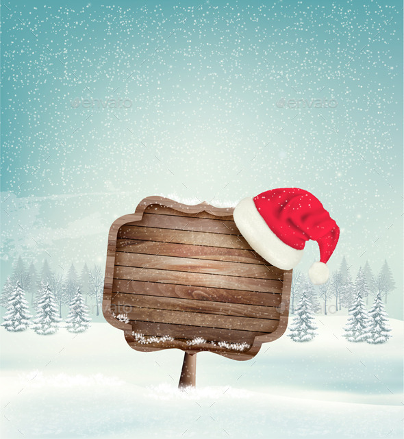 GraphicRiver Winter Christmas Landscape with a Wooden Sign 9626588 GraphicRiver Winter Christmas Landscape with a Wooden Sign 9626588