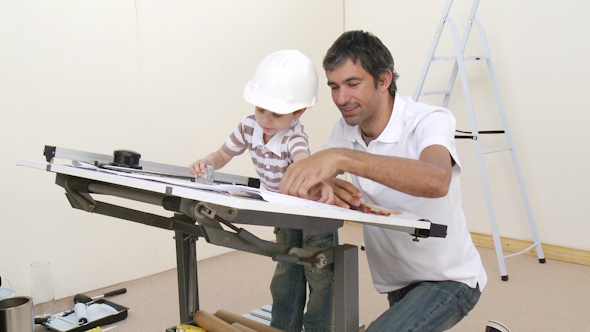 Father and Son Refurbishing a Bedroom Father and Son Refurbishing a Bedroom