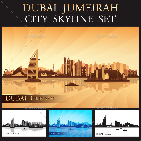 GraphicRiver Dubai Jumeirah Skyline Silhouettes Set 9628654 GraphicRiver Dubai Jumeirah Skyline Silhouettes Set 9628654
