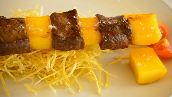 Skewer of Meat and Fruit Skewer of Meat and Fruit