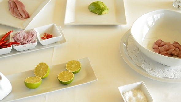 Different Cooking Ingredients on a Table panoramic Different Cooking Ingredients on a Table panoramic