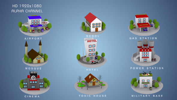 3D Animated Building Icon Pack 2 3D Animated Building Icon Pack 2