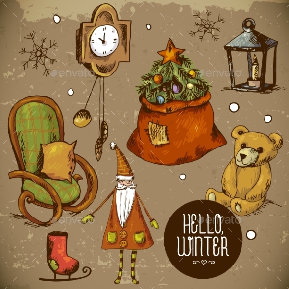 GraphicRiver Set of Hand-drawn New Year and Christmas Elements 9635338 GraphicRiver Set of Hand-drawn New Year and Christmas Elements 9635338