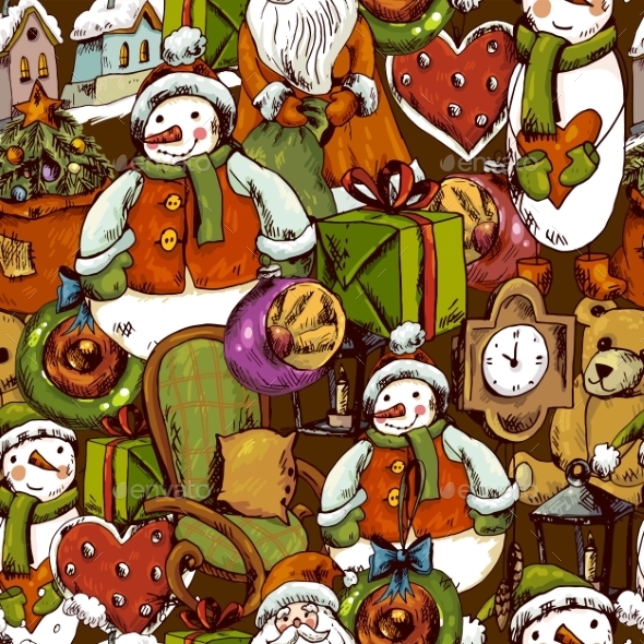 GraphicRiver Hand-drawn Christmas Seamless Background 9635583 GraphicRiver Hand-drawn Christmas Seamless Background 9635583