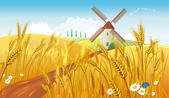 GraphicRiver Rural Landscape with Windmill 9637478 GraphicRiver Rural Landscape with Windmill 9637478