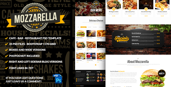 Mozzarella Cafe Bar PSD Template