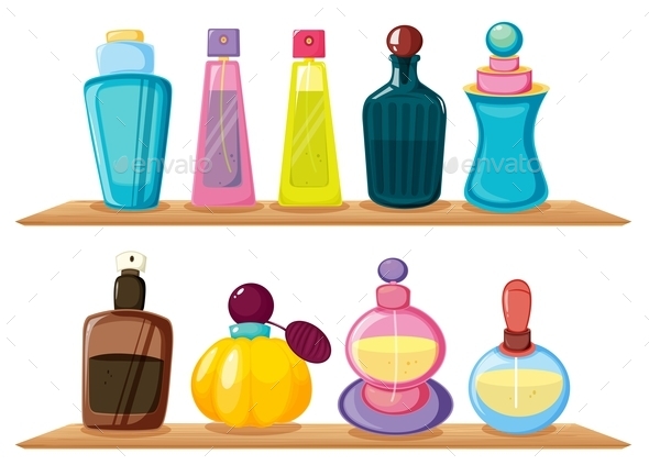 GraphicRiver Wooden Shelves with Different Perfumes 9639733 GraphicRiver Wooden Shelves with Different Perfumes 9639733
