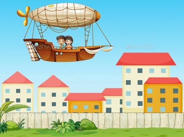 GraphicRiver Two Kids Riding in an Aircraft Above the Village 9639754 GraphicRiver Two Kids Riding in an Aircraft Above the Village 9639754