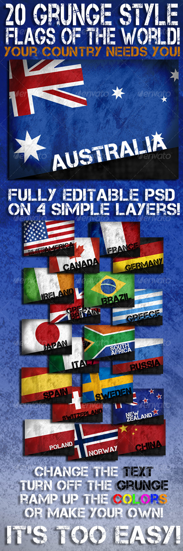 Grunge style Flags of the world Grunge style Flags of the world