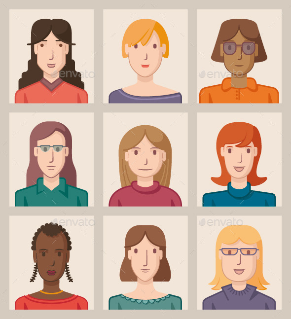 GraphicRiver Nine Female Avatars 9641736 GraphicRiver Nine Female Avatars 9641736