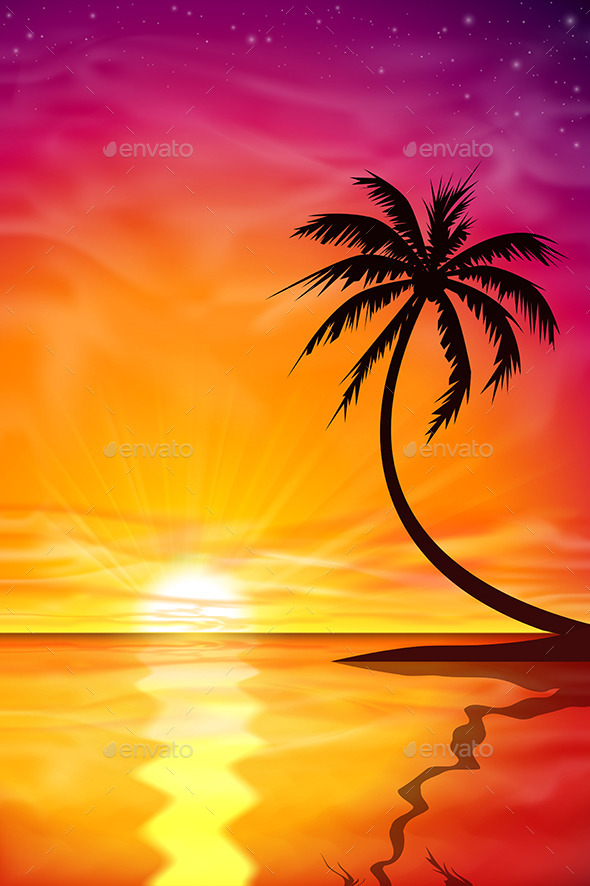 GraphicRiver Sunset Sunrise with Palm Tree 9642237 GraphicRiver Sunset Sunrise with Palm Tree 9642237