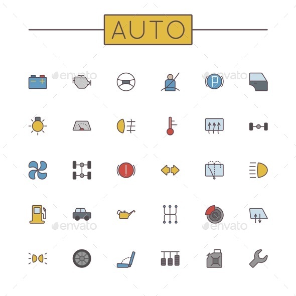 Vector Colored Auto Line Icons