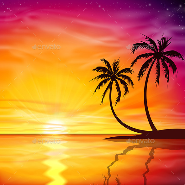 GraphicRiver Sunset Sunrise with Palm Trees 9642364 GraphicRiver Sunset Sunrise with Palm Trees 9642364