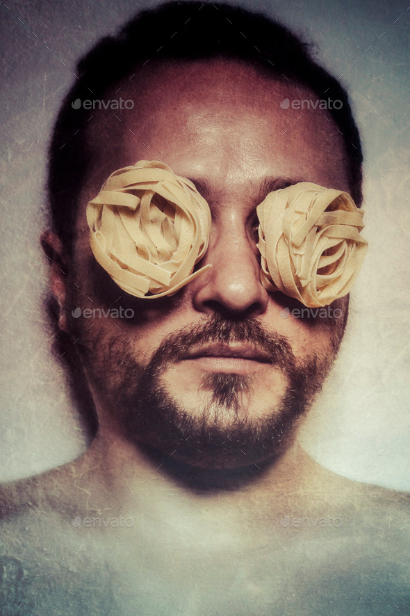 Man with food in his eyes, concept (Misc) Photo Download