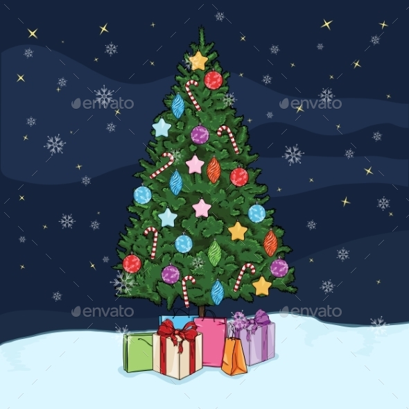 GraphicRiver Postcard Illustration of Christmas Tree 9644849 GraphicRiver Postcard Illustration of Christmas Tree 9644849