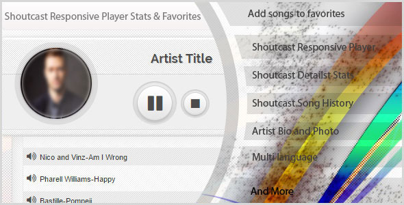 shoutcast responsive player with favorites & stats 