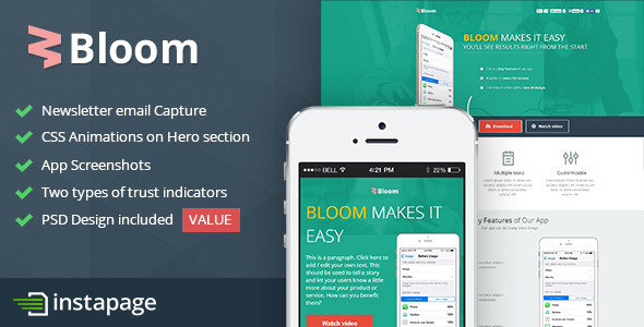 Bloom - Instapage Mobile App Template