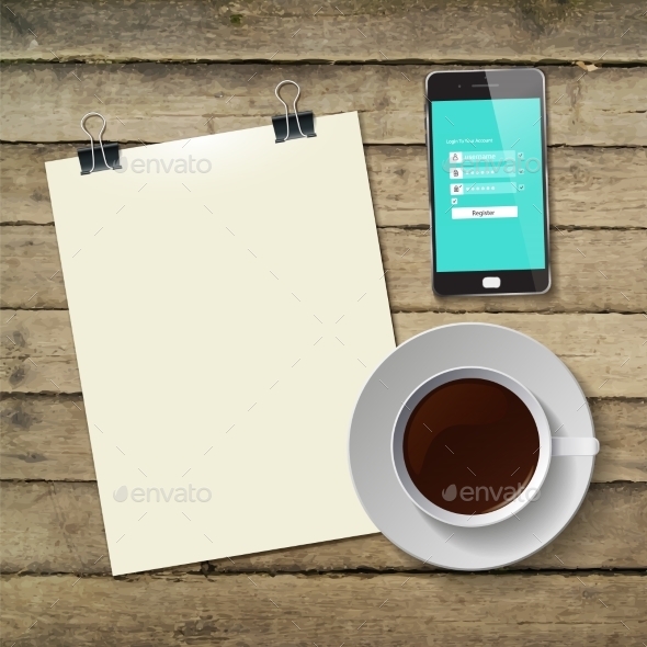 GraphicRiver Coffee Cup with Abstract Tablet 9645658 GraphicRiver Coffee Cup with Abstract Tablet 9645658