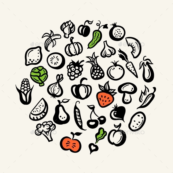 GraphicRiver Set of Fruit and Vegetables Icons 9645663 GraphicRiver Set of Fruit and Vegetables Icons 9645663