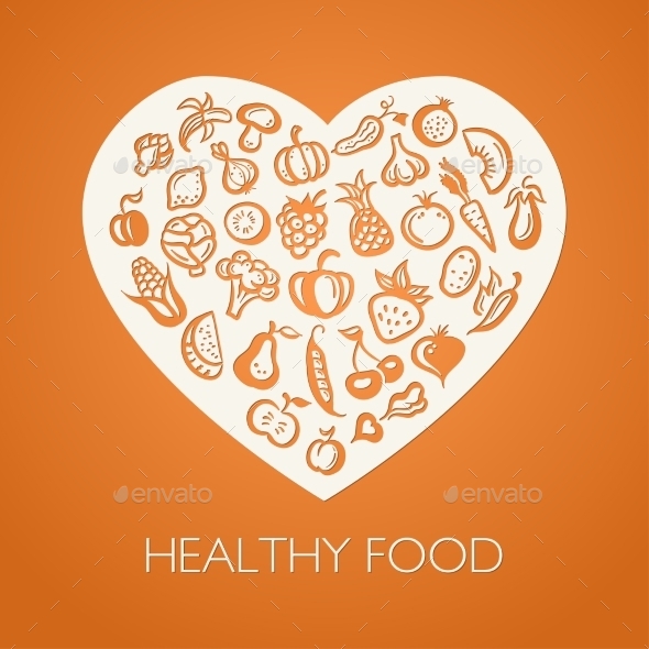 GraphicRiver Fruits and Vegetables Heart 9645674 GraphicRiver Fruits and Vegetables Heart 9645674