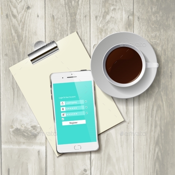 GraphicRiver Coffee Cup with Abstract Tablet 9645909 GraphicRiver Coffee Cup with Abstract Tablet 9645909