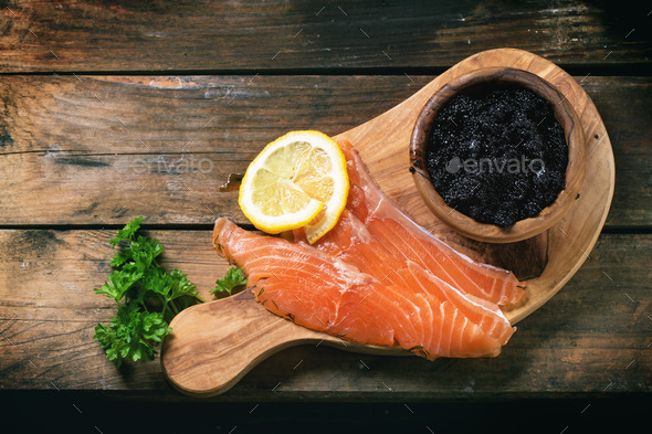 Salted salmon and black caviar