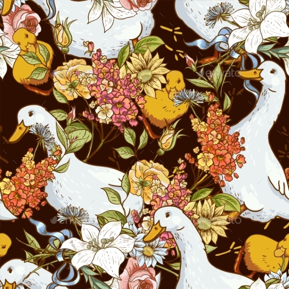 GraphicRiver Seamless Background with Ducks and Flowers 9649680 GraphicRiver Seamless Background with Ducks and Flowers 9649680