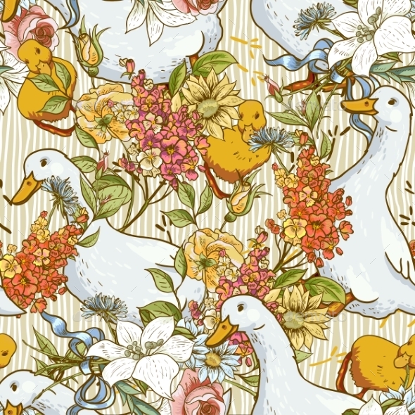 GraphicRiver Seamless Background with Ducks and Flowers 9649683 GraphicRiver Seamless Background with Ducks and Flowers 9649683