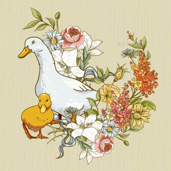 GraphicRiver Background with Ducks and Flowers 9649685 GraphicRiver Background with Ducks and Flowers 9649685