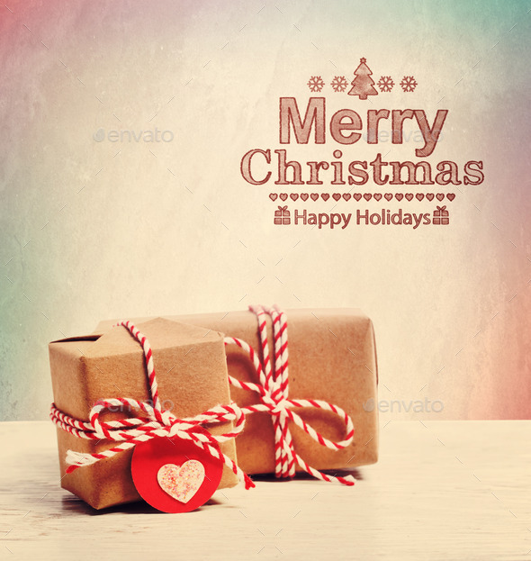 Merry Christmas text with cute little gift boxes (Misc) Photo Download