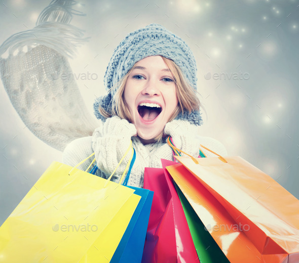 Happy Young Woman with Shopping Bag (Misc) Photo Download