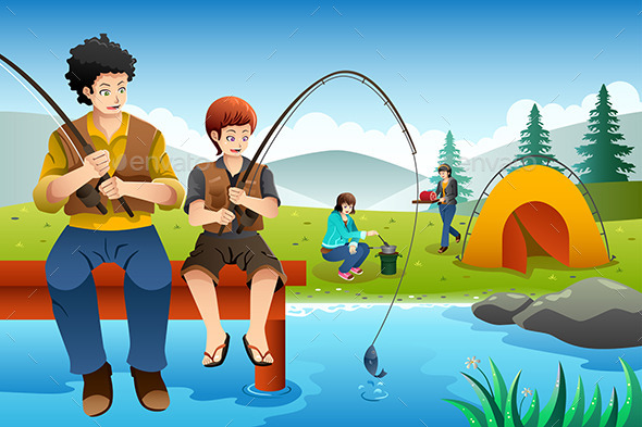 GraphicRiver Family Going Fishing on a Camping Trip 9652325 GraphicRiver Family Going Fishing on a Camping Trip 9652325