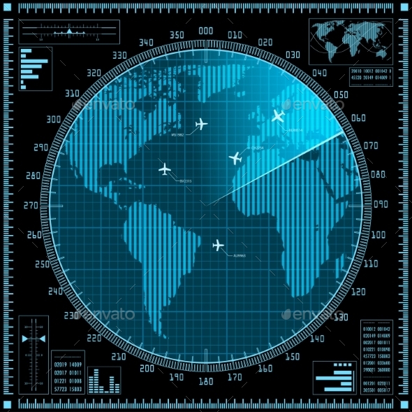 GraphicRiver Blue Radar Screen with Planes and World Map 9652977 GraphicRiver Blue Radar Screen with Planes and World Map 9652977