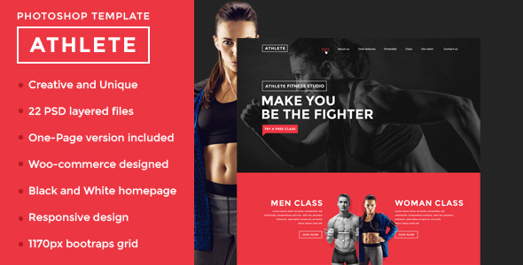 athlete - fitness and sport psd template 