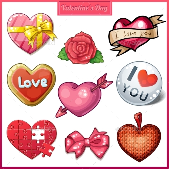 Set of Candy Heart Icons for Valentine s Day Set of Candy Heart Icons for Valentine s Day