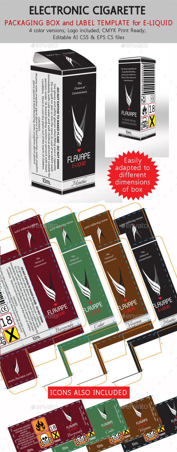 E-Cigarette Liquid Flavor Box and Label (Packaging)