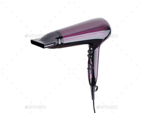 Violet hairdrier isolated on a white background (Misc) Photo Download