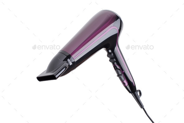 Violet hairdrier isolated on a white background (Misc) Photo Download