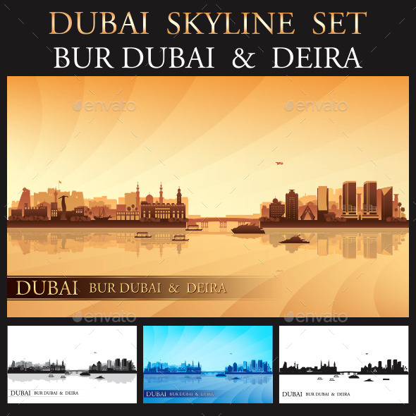 GraphicRiver Dubai Deira and Bur Dubai Skyline Set 9660797 GraphicRiver Dubai Deira and Bur Dubai Skyline Set 9660797