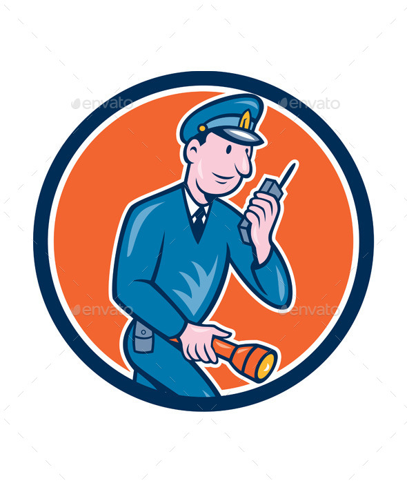 GraphicRiver Policeman with Radio and Flashlight Retro Circle 9662828 GraphicRiver Policeman with Radio and Flashlight Retro Circle 9662828