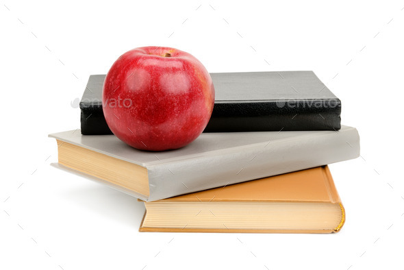 books and apple isolated on white background (Misc) Photo Download