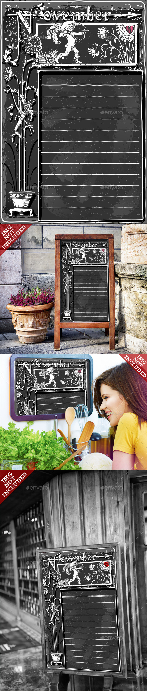GraphicRiver Vintage November Page with Cupid on Blackboard 9664051 GraphicRiver Vintage November Page with Cupid on Blackboard 9664051