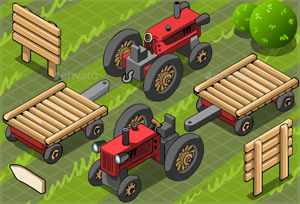 GraphicRiver Isometric Red Farm Tractor in Two Positions 9664729 GraphicRiver Isometric Red Farm Tractor in Two Positions 9664729
