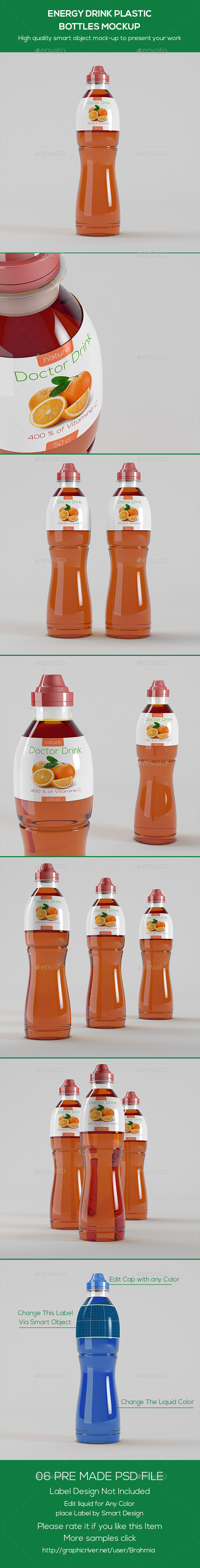 Energy Drink Plastic Bottles Mockup