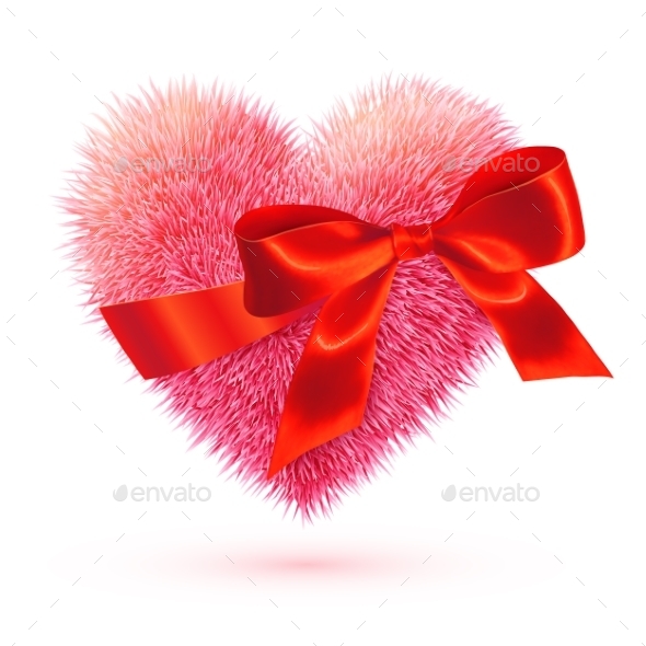 Pink Fluffy Heart with Red Bow (Valentines)