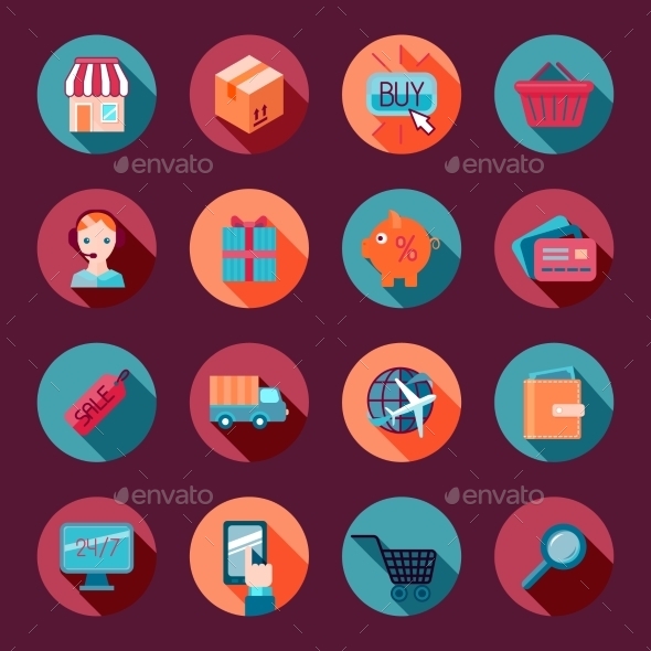 Shopping E-commerce Icons Set Flat (Web Elements)