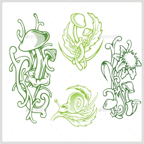 GraphicRiver Mushrooms Design for Tattoo 9680889 GraphicRiver Mushrooms Design for Tattoo 9680889