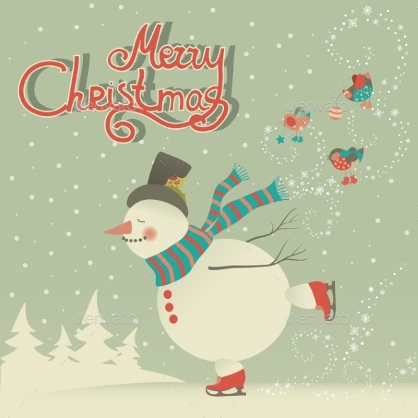 GraphicRiver Ice Skating Cartoon Snowman 9686119 GraphicRiver Ice Skating Cartoon Snowman 9686119