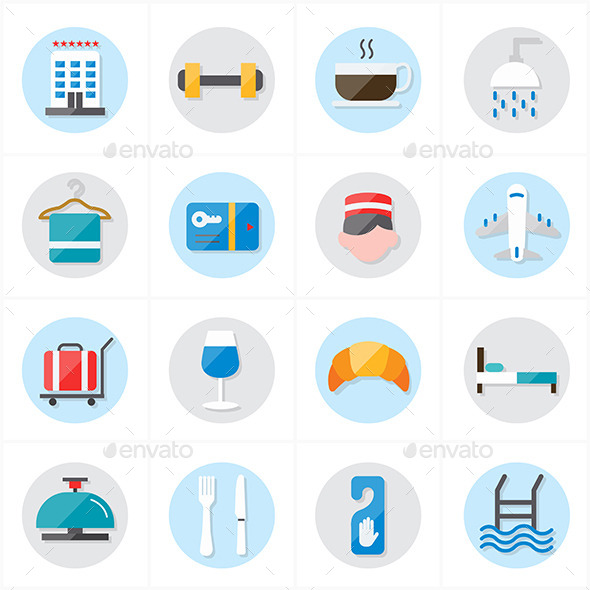 GraphicRiver Flat Icons For Hotel and Travel Vector 9690449 GraphicRiver Flat Icons For Hotel and Travel Vector 9690449